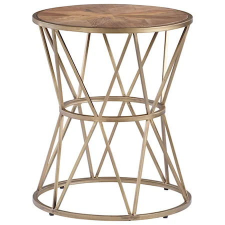 Transitional Round End Table with Brushed Gold Metal Hourglass Base